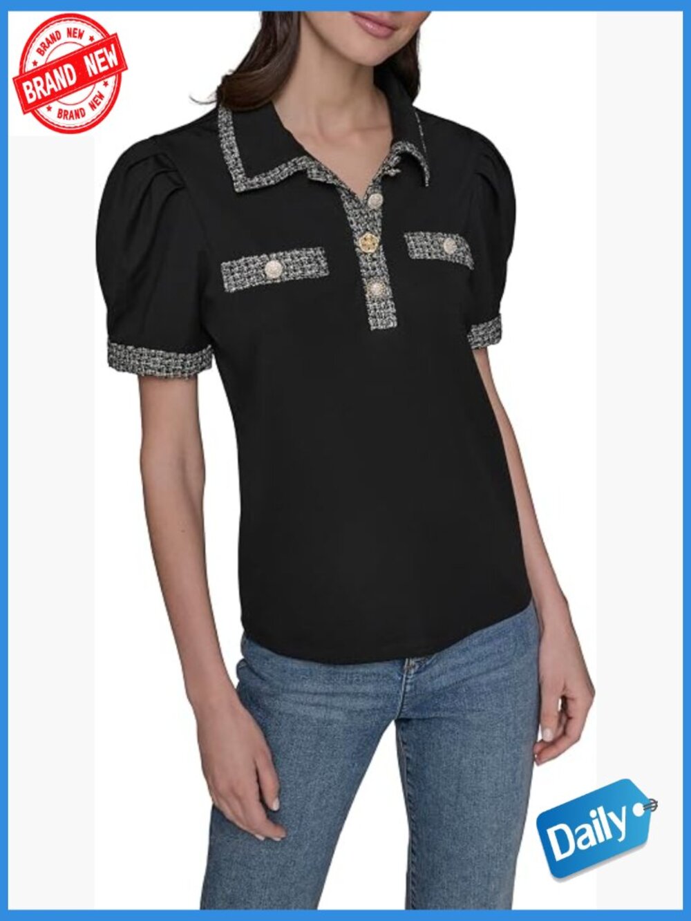 Short Sleeve Tweed Collar Polo Shirt - Classic Fit